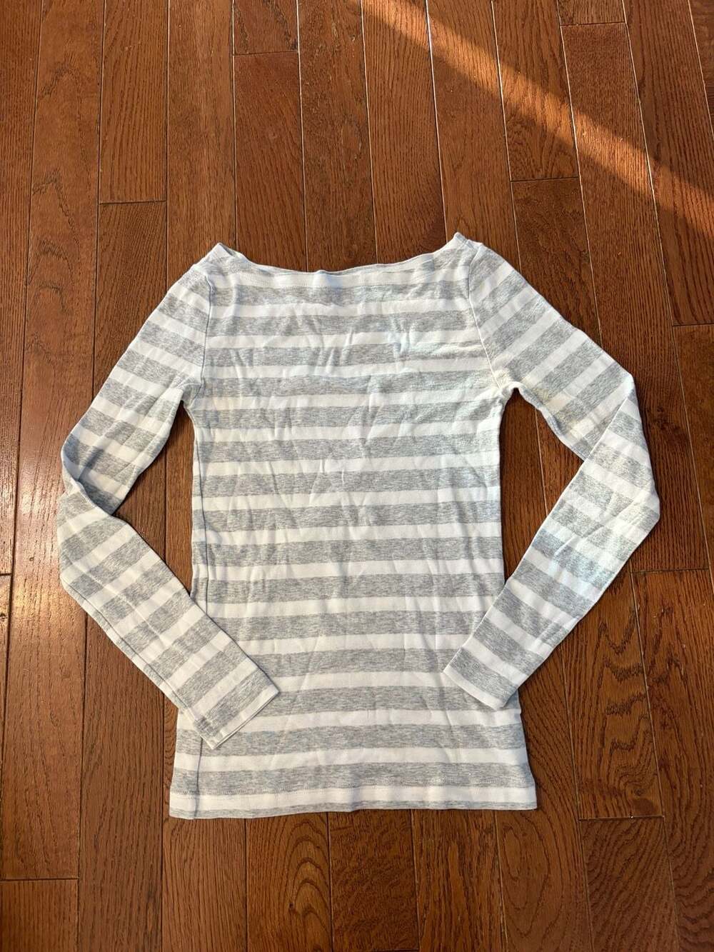 Gap grey and white boat neck stripe long sleeve shirt